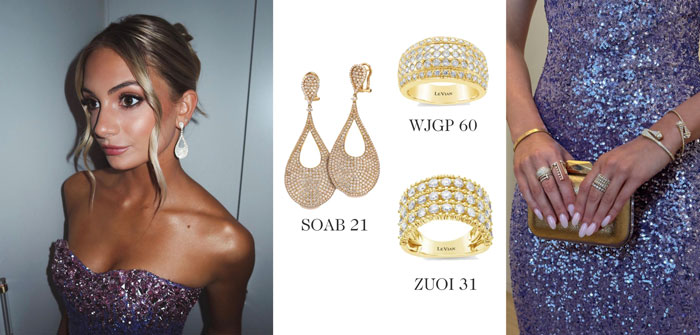 Gigi Caruso wearing Le Vian earrings and rings to the Baby2Baby Gala on November 11, 2023 in West Hollywood, CA.